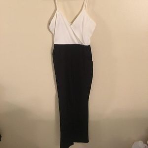 cross over black and white jumpsuit